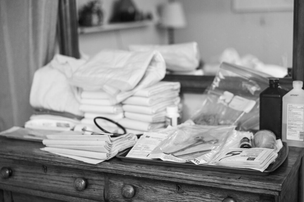 Greensboro Birth Photographer - Home birth supplies laid out on a dresser